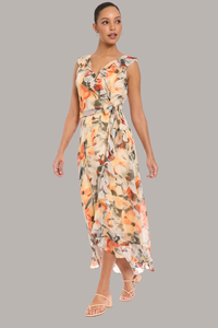 Side Tie Ruffle Wrap Dress | Apricot/Grey