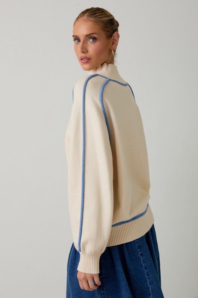 Stitch Detail Sweater | Cream/Blue, Brown/Cream