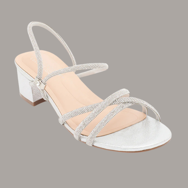 Hazel-38 Low 2-Way Strap Heel | Silver Shimmer, Champagne Shimmer