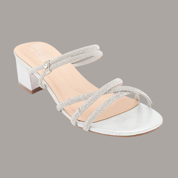 Hazel-38 Low 2-Way Strap Heel | Silver Shimmer, Champagne Shimmer