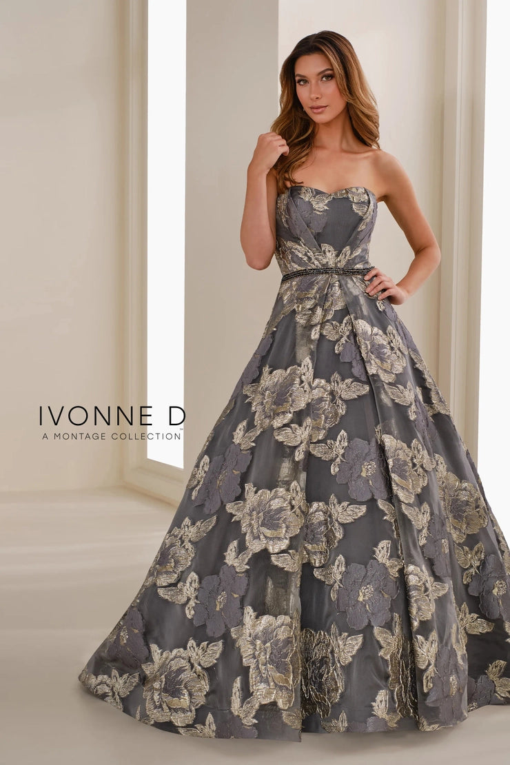 Ivonne D ID1410 Brocade A-Line Gown