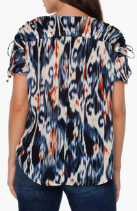 Shirred V-Neck Dolman Sleeve Blouse| Ikat Print