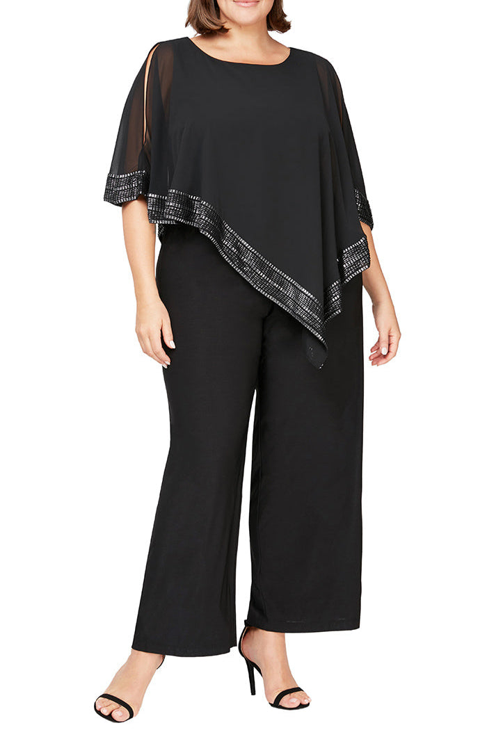 Foil Trim Asymmetrical Jumpsuit | Black