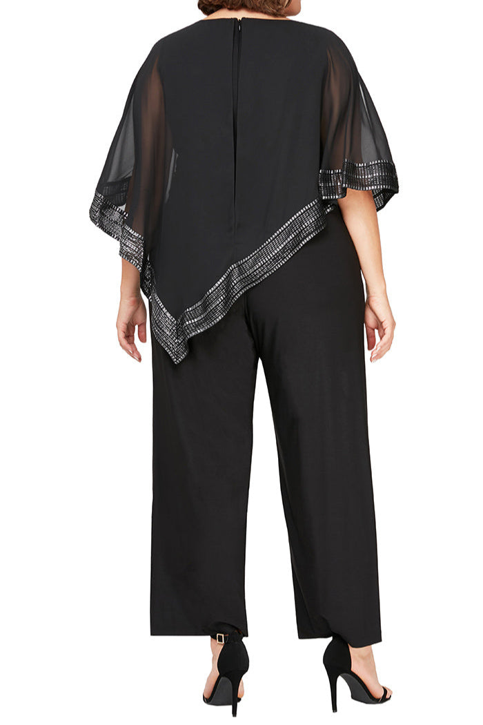 Foil Trim Asymmetrical Jumpsuit | Black