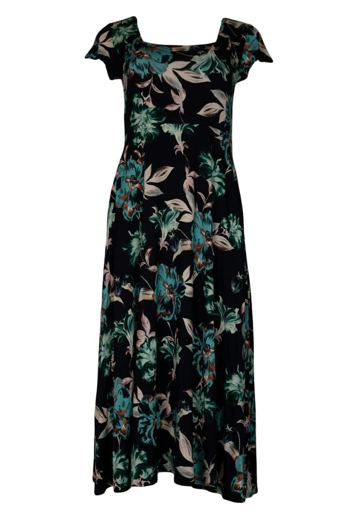 Brigitte Short Sleeve Dress | Black/Aqua Floral, Green Mosaic