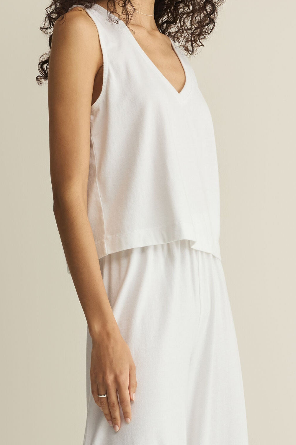 Sloane V-Neck Jersey Top | White