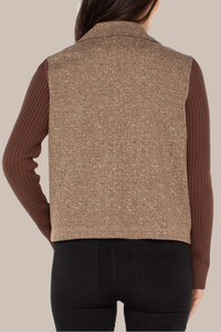 Shacket with Sweater Sleeves | Brown Herringbone