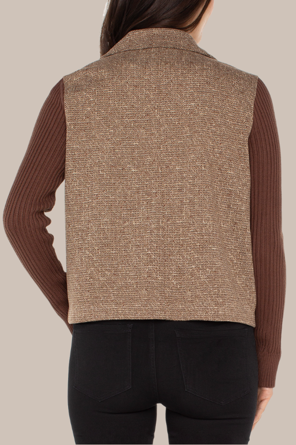 Shacket with Sweater Sleeves | Brown Herringbone