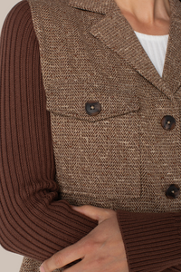 Shacket with Sweater Sleeves | Brown Herringbone