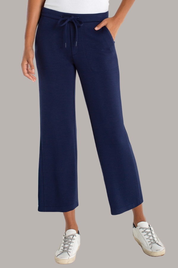 Pull-On Wide Leg Crop Trouser | Deep Midnight, Prussian Blue, Black