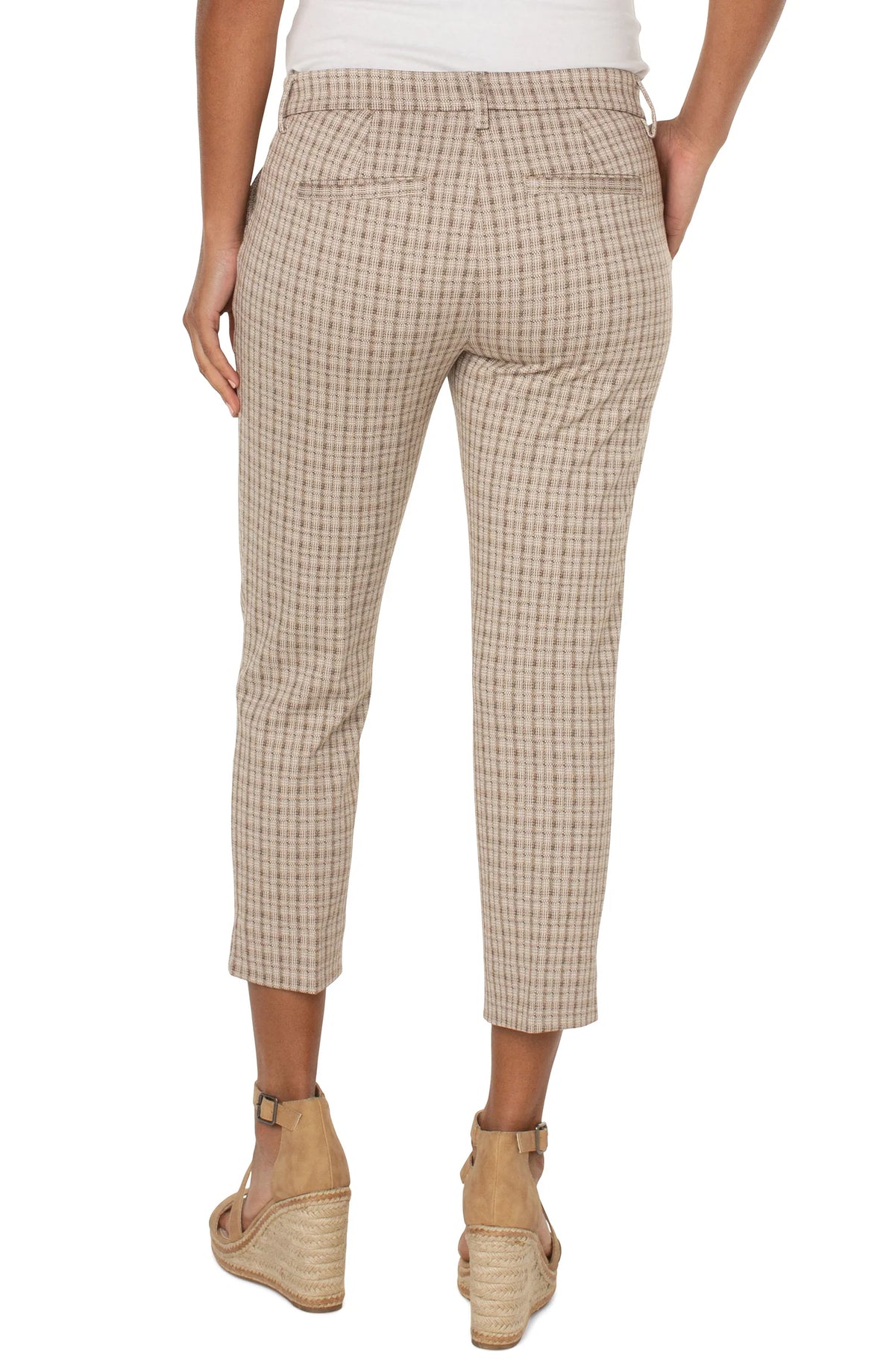 Kelsey Knit Crop with Slit Trouser | Capuccino Plaid