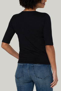 Double Layer V-Neck Rib Knit Top | Cream, Black