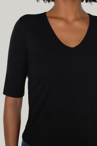 Double Layer V-Neck Rib Knit Top | Cream, Black