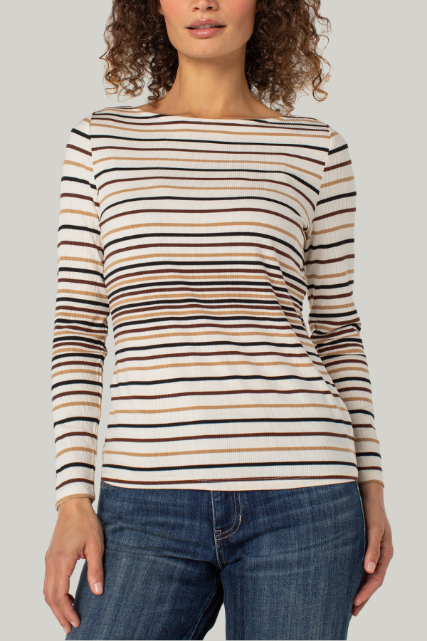 Boat Neck Knit Top | Alabaster Stripe