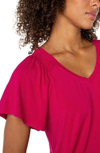 Flutter Sleeve Knit Top | Black, Cerise