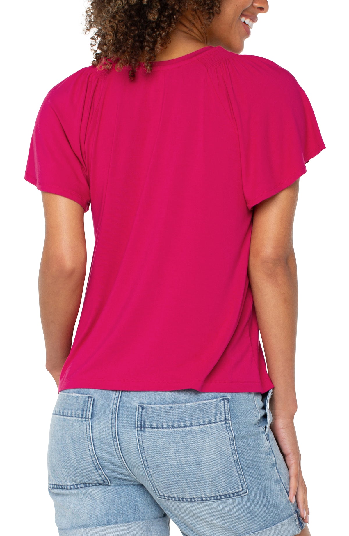 Flutter Sleeve Knit Top | Black, Cerise