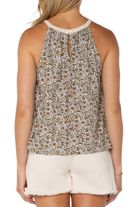 Sleeveless Woven Halter w/ Crochet | Olive Leaf/Cream
