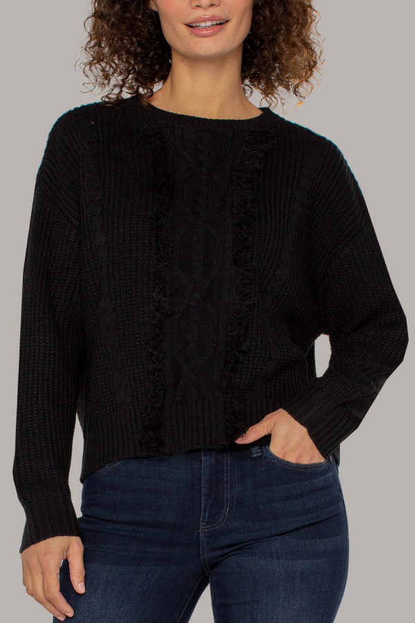 Crew Neck Sweater with Fringe | Black