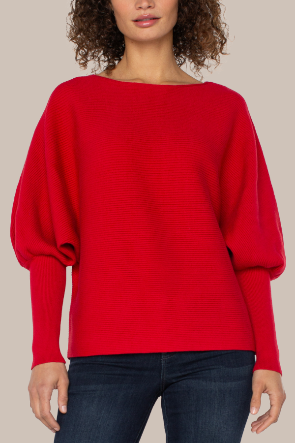 Boat Neck Dolman Sweater | Tango Red, Vintage White