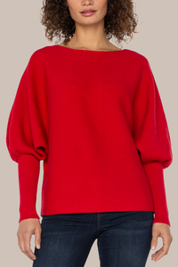 Boat Neck Dolman Sweater | Tango Red, Vintage White