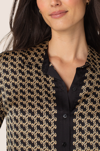 Button Front Woven Shirt | Black/Gold