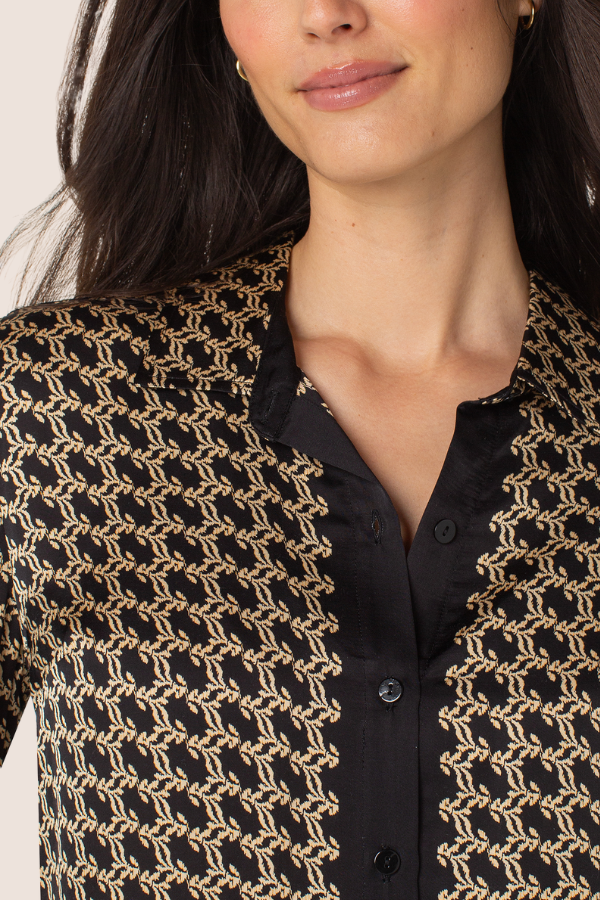 Button Front Woven Shirt | Black/Gold