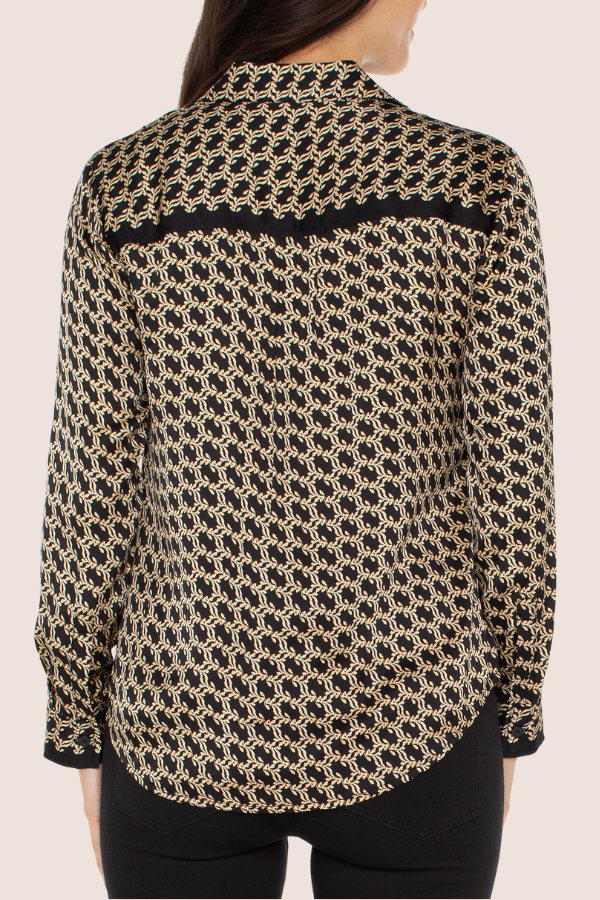 Button Front Woven Shirt | Black/Gold