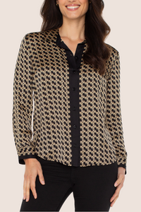 Button Front Woven Shirt | Black/Gold