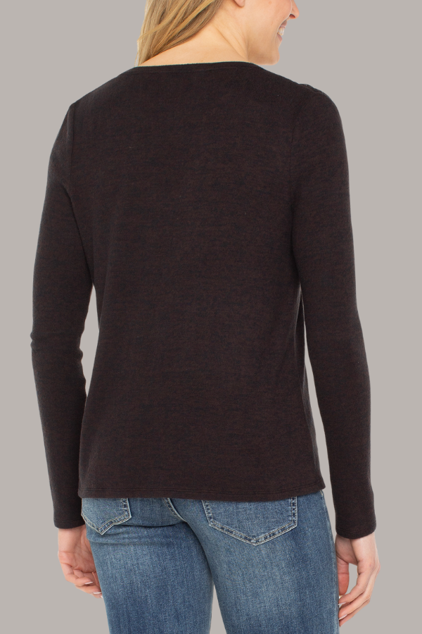 Long Sleeve V-Neck Knit Top with Shrring | Java Melange