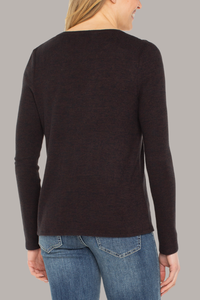 Long Sleeve V-Neck Knit Top with Shrring | Java Melange