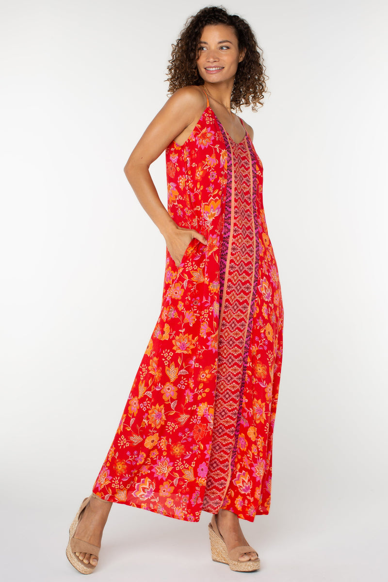 Liverpool Spaghetti Strap Woven Maxi Dress S / Red/Orange/Floral