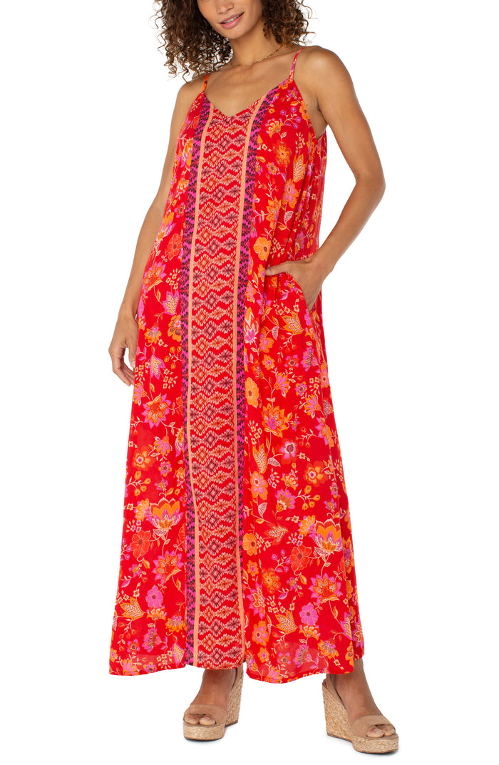 Spaghetti Strap Woven Maxi Dress | Red/Orange Floral