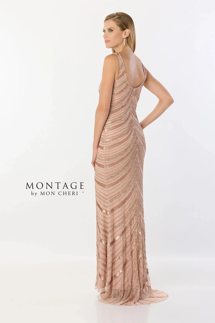 Montage M2244 Beaded V-Neck with Sequins and Tulle