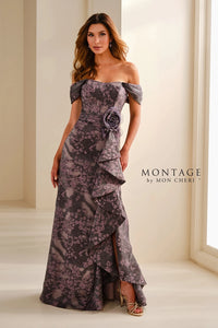 Montage M3103 Brocade Off the Shoulder Gown