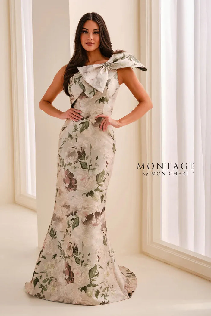 Montage M3216 One Shoulder Metallic Jacquard Gown