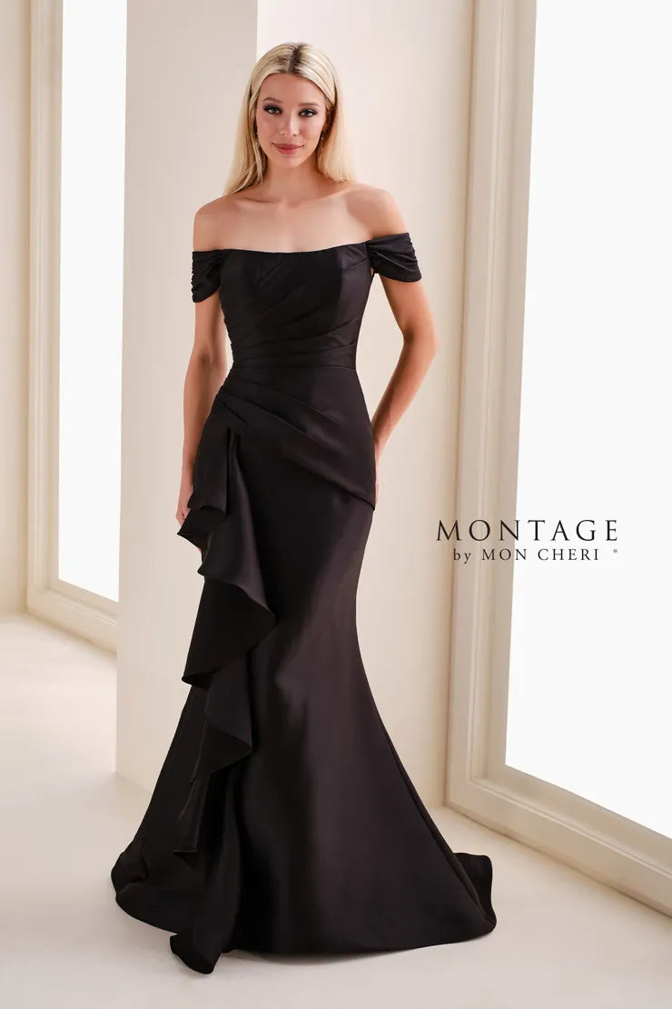 Montage M4202 Off the Shoulder Gown with Draped Hip