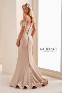 Montage M4202 Off Shoulder Gown with Draped Hip