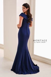 Montage M4214 Crepe Satin Asymmetrical Off-the-Shoulder Gown