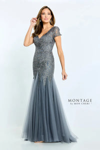 M501 Montage Short Sleeve Tulle Lace Gown