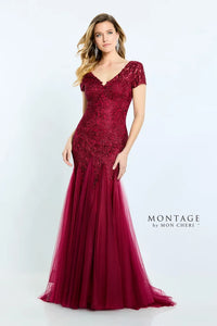 M501 Montage Short Sleeve Tulle Lace Gown