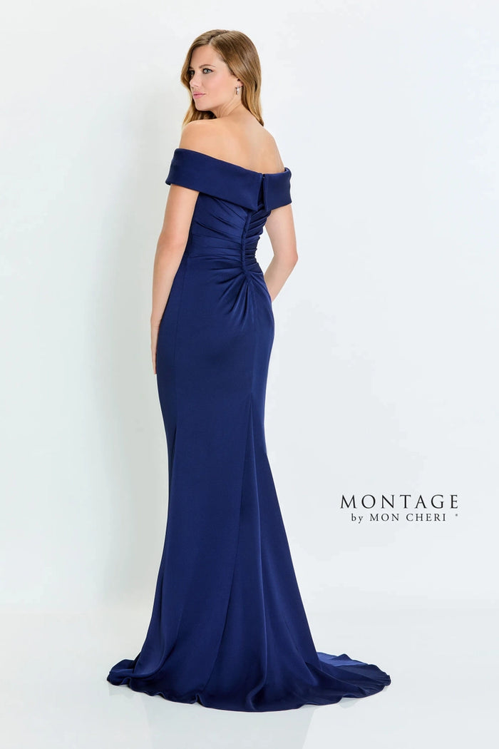 Montage M535 Off Shoulder Side Beaded Gown | Sage