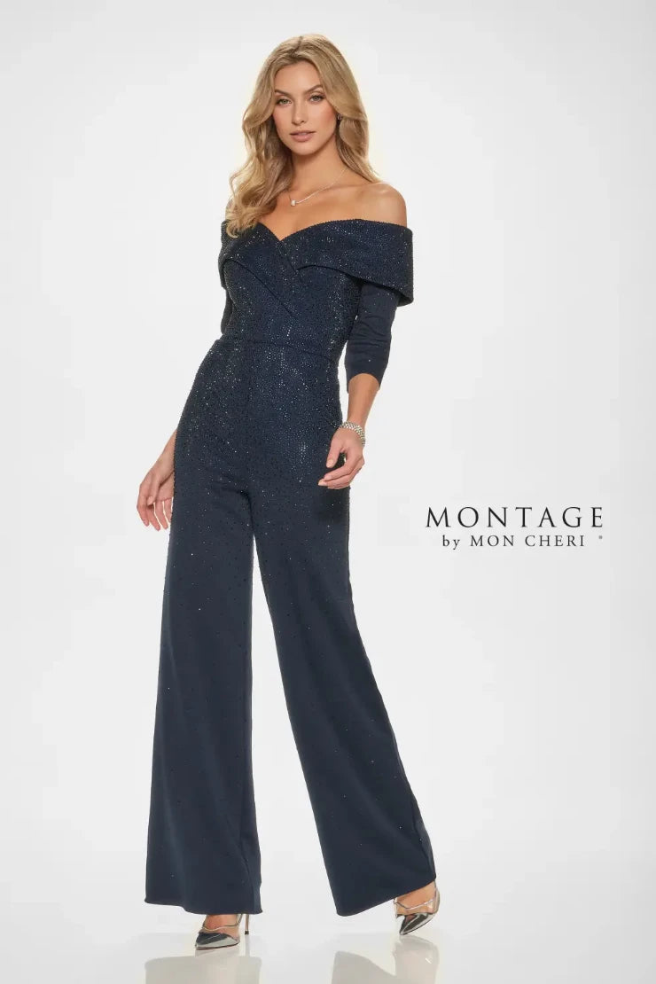 Montage M850 Stretch Crepe Jumpsuit w/ Stone Accents