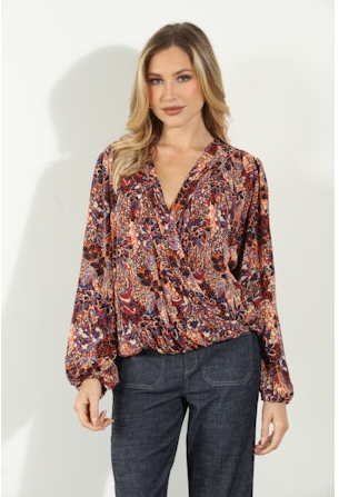 Pleated Surplice Top | Mica Print