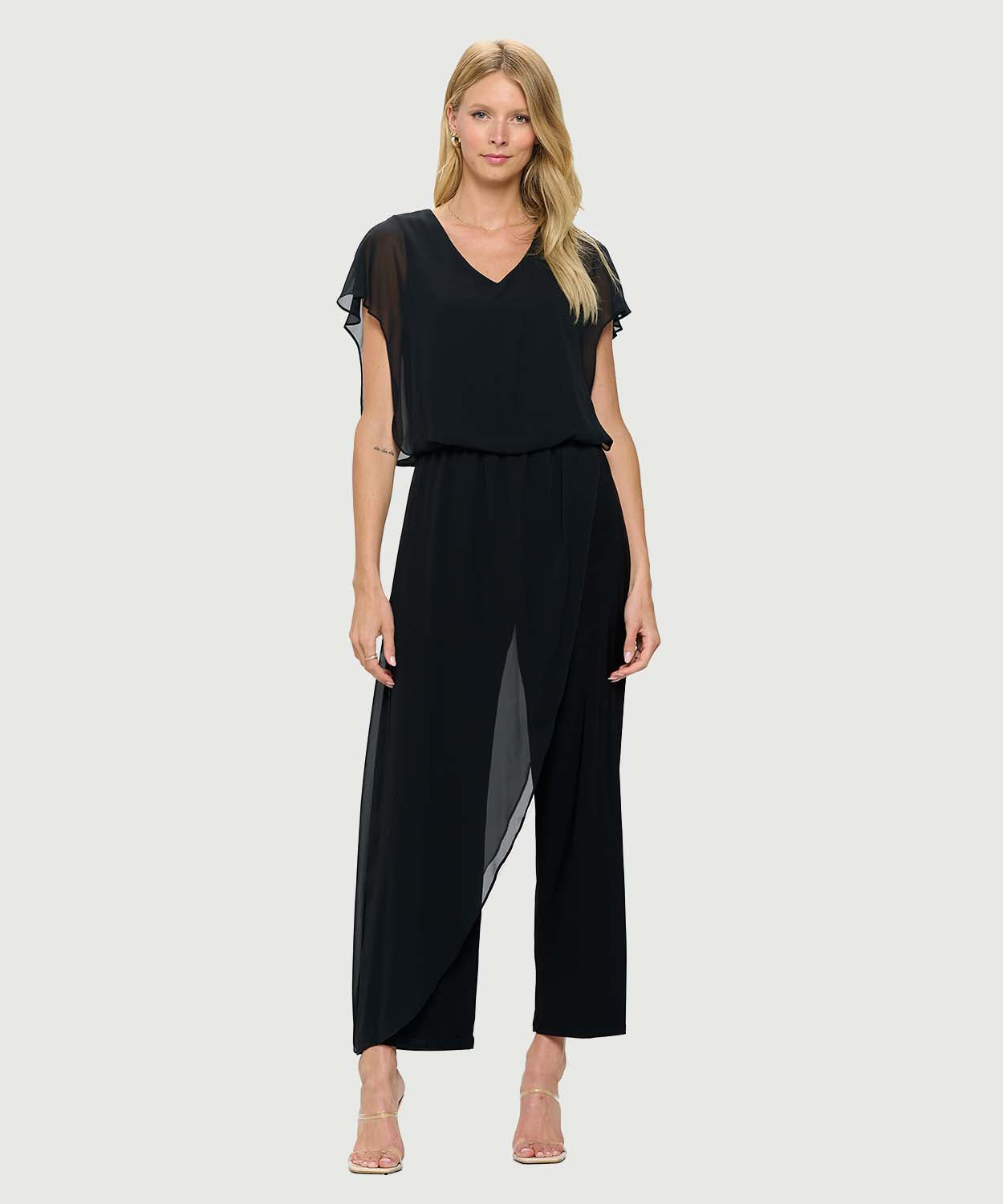 Buy Adrianna Papell Women's Knit Crepe & Chiffon Jumpsuit, Black, 14 at  Amazon.in