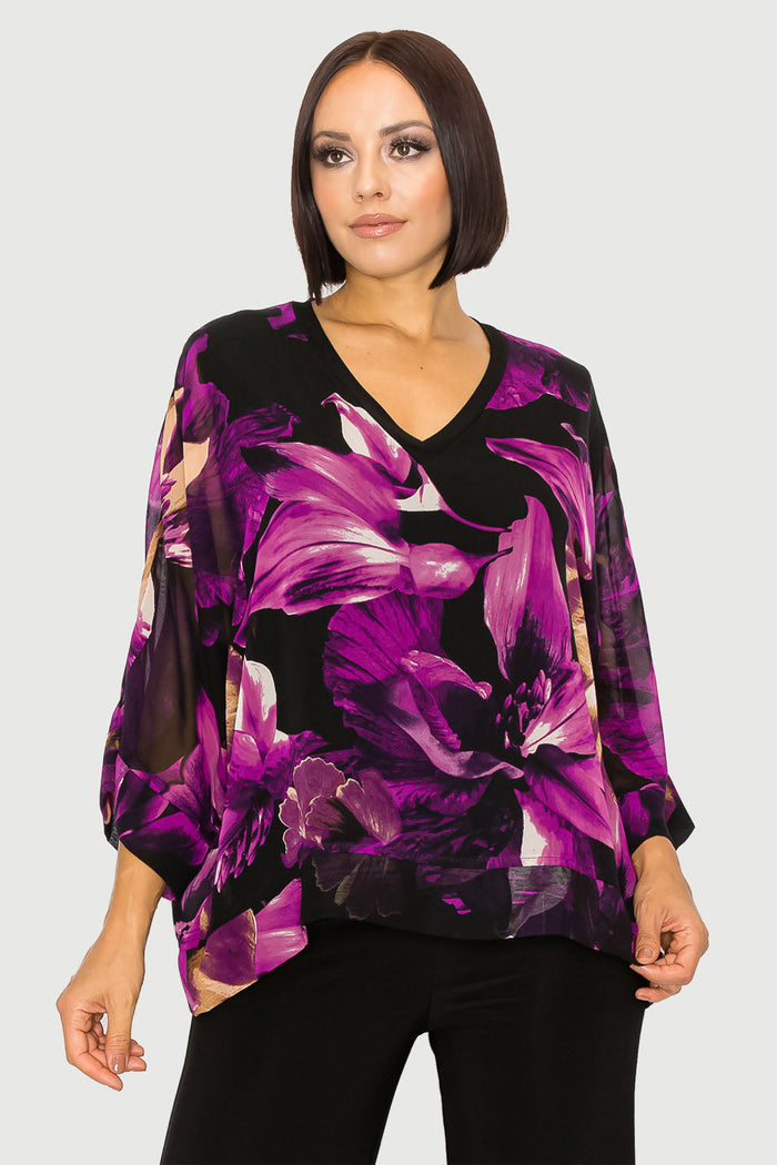 3/ Slv Chiffon V-Neck Top