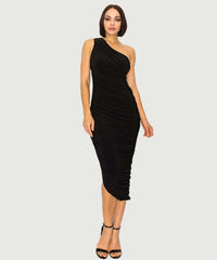 One Shoulder Ruched Bodycon Dress | Black, Burgundy