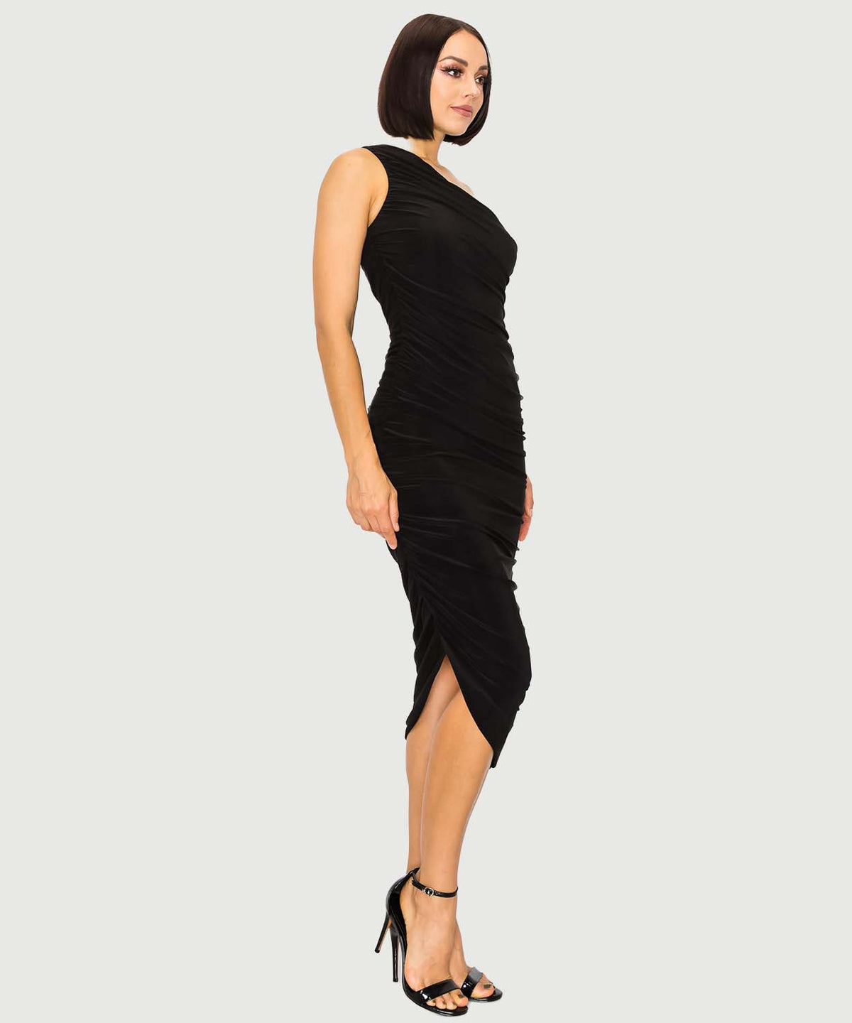 One Shoulder Ruched Bodycon Dress | Black