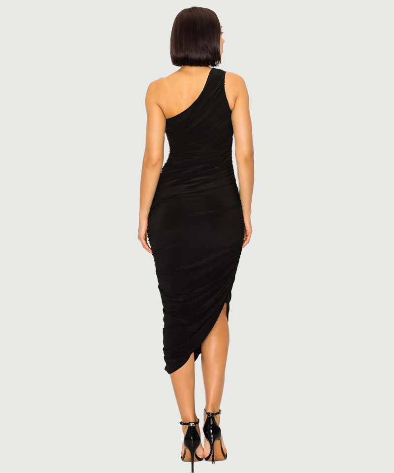 One Shoulder Ruched Bodycon Dress | Black