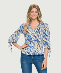 Printed V Neck Top with Tie