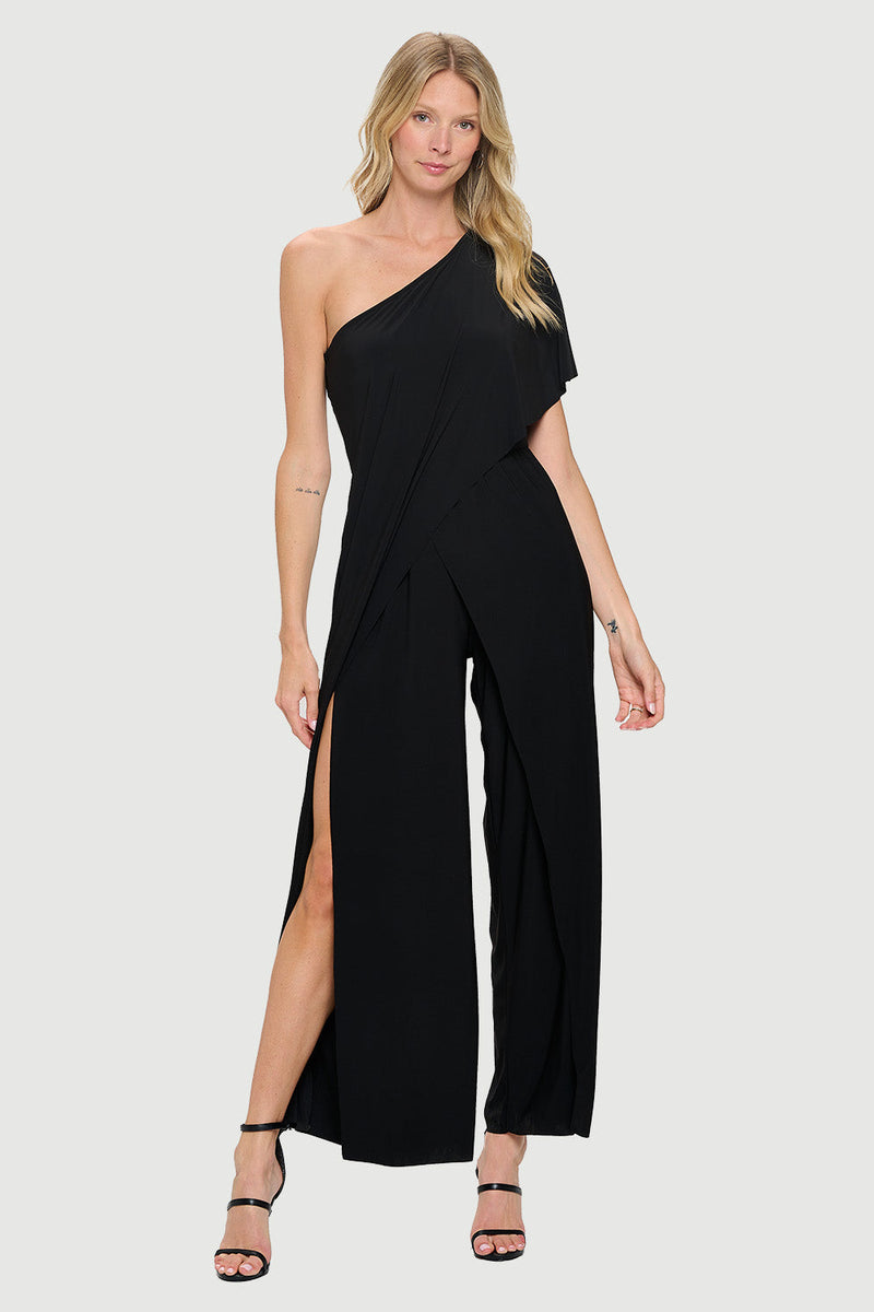 Jersey One Shoulder Jumpsuit | Black